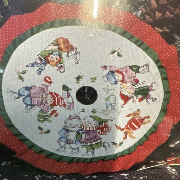 Christmas Tradition Cross Stitch Kit 9 Inch Tree Skirt Train Lot Of 2 - Picture 4 of 8